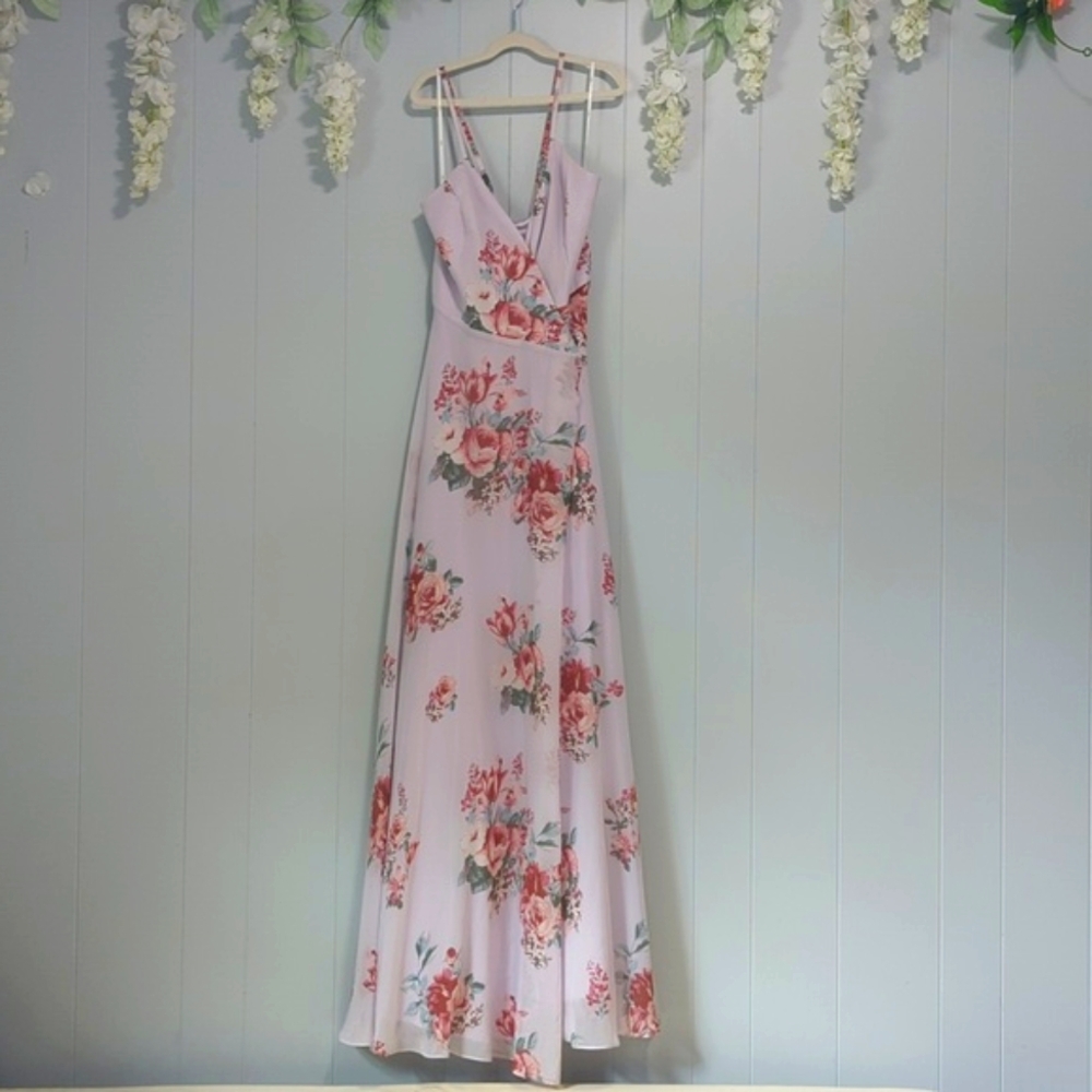 Lulu's Lavender Floral Maxi Wrap Dress M